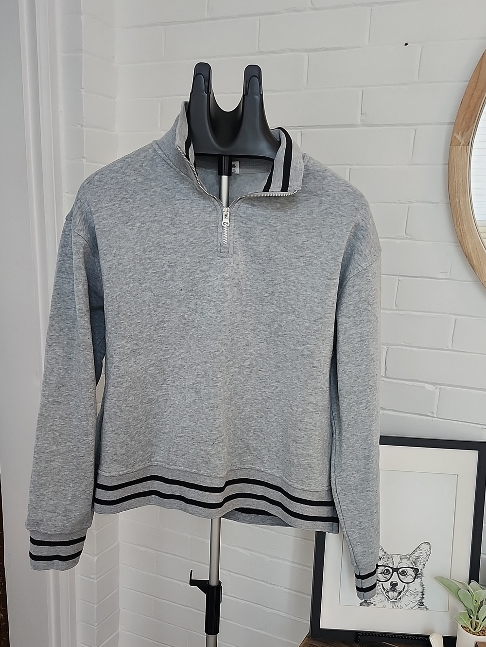Grey Quarter-Zip Sweatshirt, Women Large